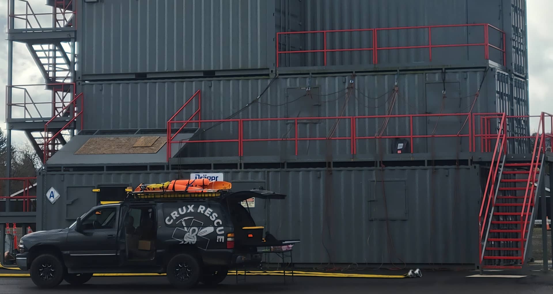 Image shows the Lebanon Oregon Rural Fire District training facility, to support the web page that informs students that the sky is the limit for their rope rescue careers with Crux Rescue provided rescue training at this fire district rope training facility.